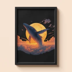 whale and moon night sky decorative frame